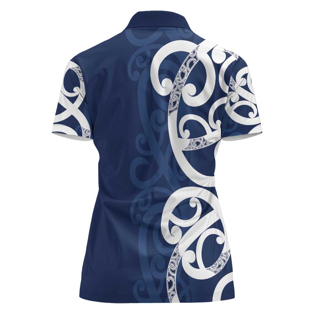 New Zealand Maori Mo Bros Women Polo Shirt Blue Ribbon With Koru Kowhaiwhai - Aussie Hoodie