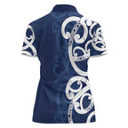 New Zealand Maori Mo Bros Women Polo Shirt Blue Ribbon With Koru Kowhaiwhai - Aussie Hoodie