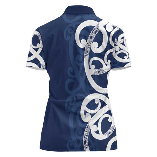 New Zealand Maori Mo Bros Women Polo Shirt Blue Ribbon With Koru Kowhaiwhai - Aussie Hoodie