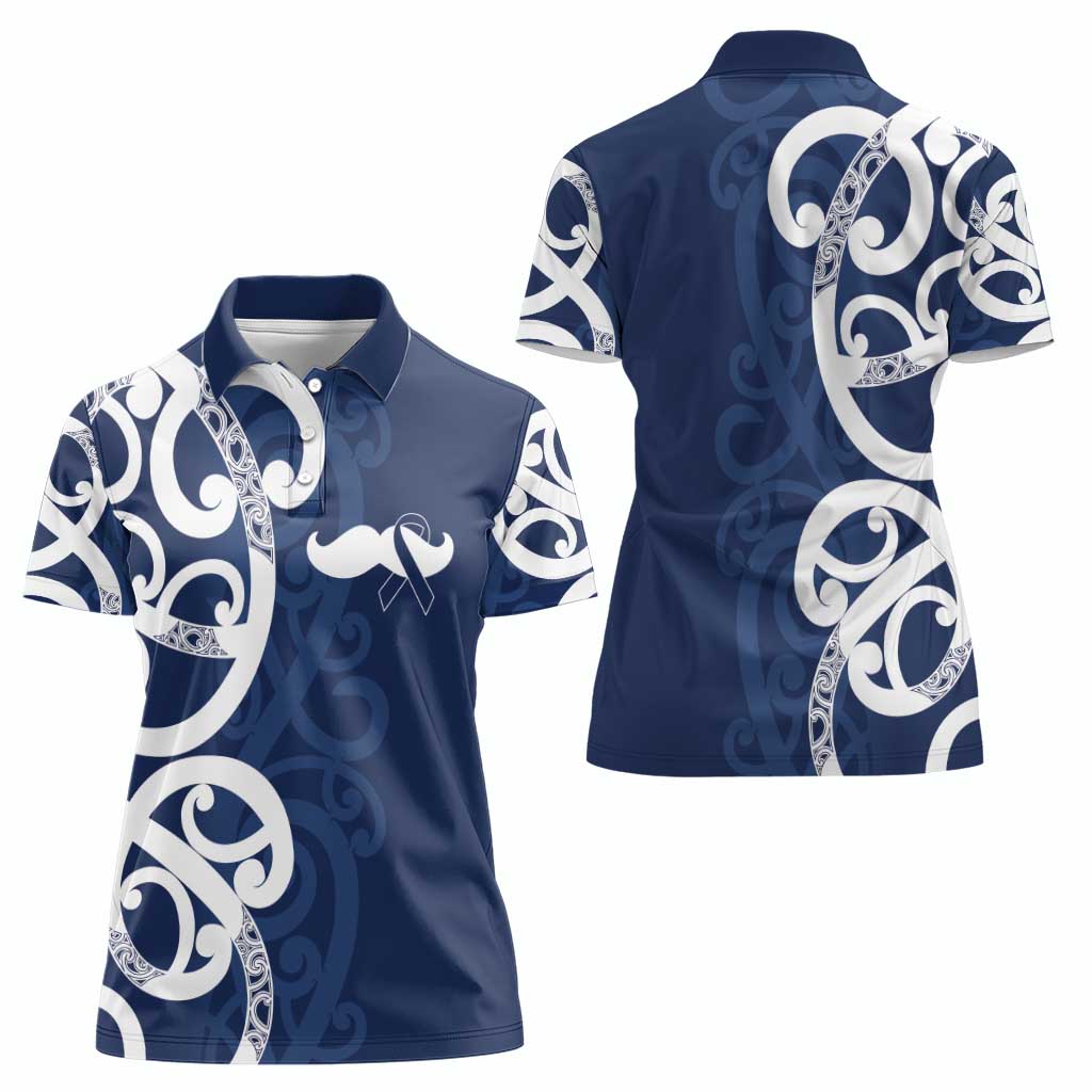 New Zealand Maori Mo Bros Women Polo Shirt Blue Ribbon With Koru Kowhaiwhai - Aussie Hoodie
