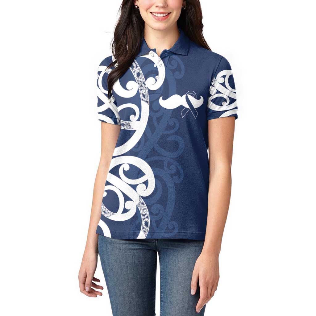 New Zealand Maori Mo Bros Women Polo Shirt Blue Ribbon With Koru Kowhaiwhai - Aussie Hoodie