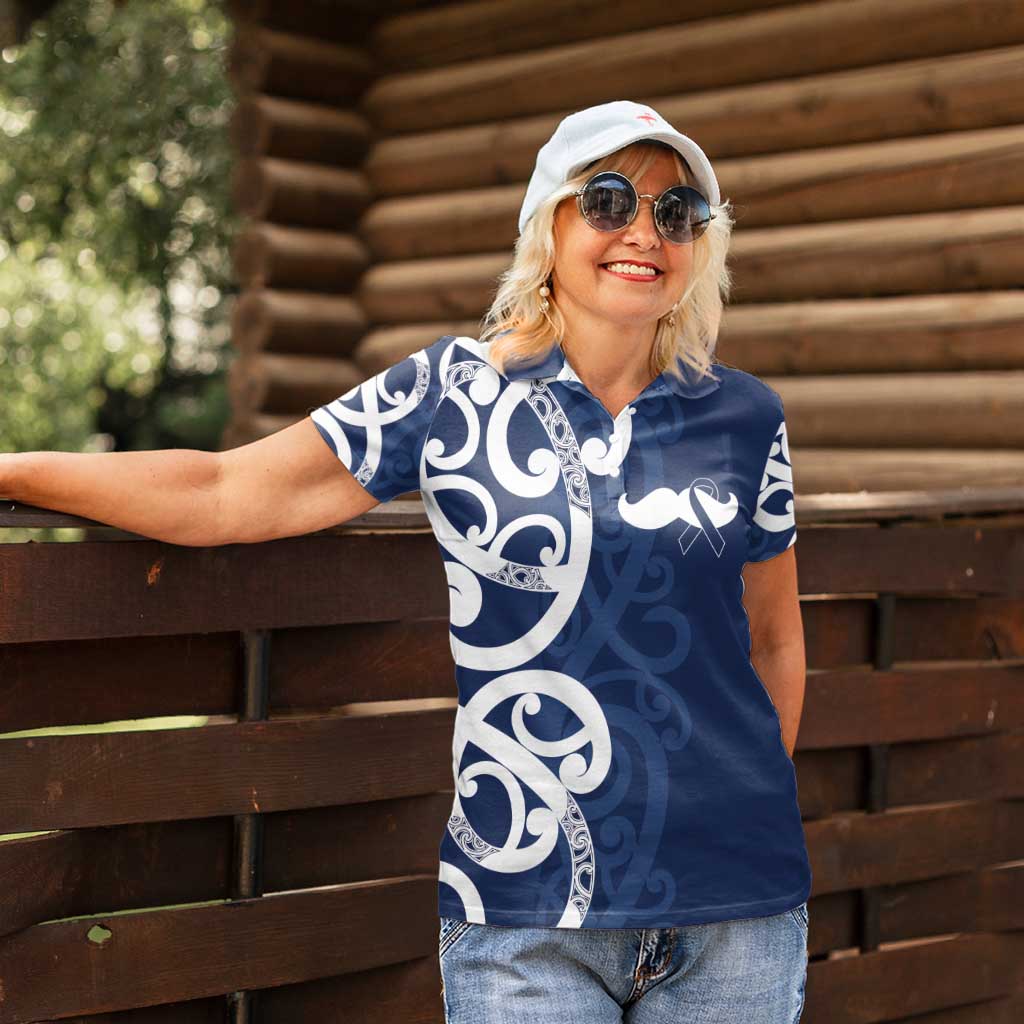 New Zealand Maori Mo Bros Women Polo Shirt Blue Ribbon With Koru Kowhaiwhai - Aussie Hoodie