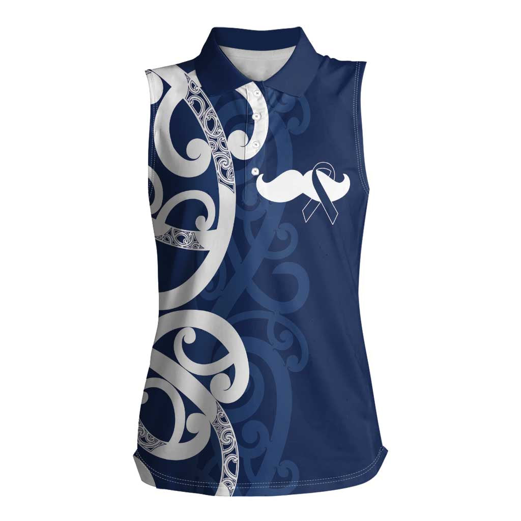 New Zealand Maori Mo Bros Women Sleeveless Polo Shirt Blue Ribbon With Koru Kowhaiwhai - Aussie Hoodie