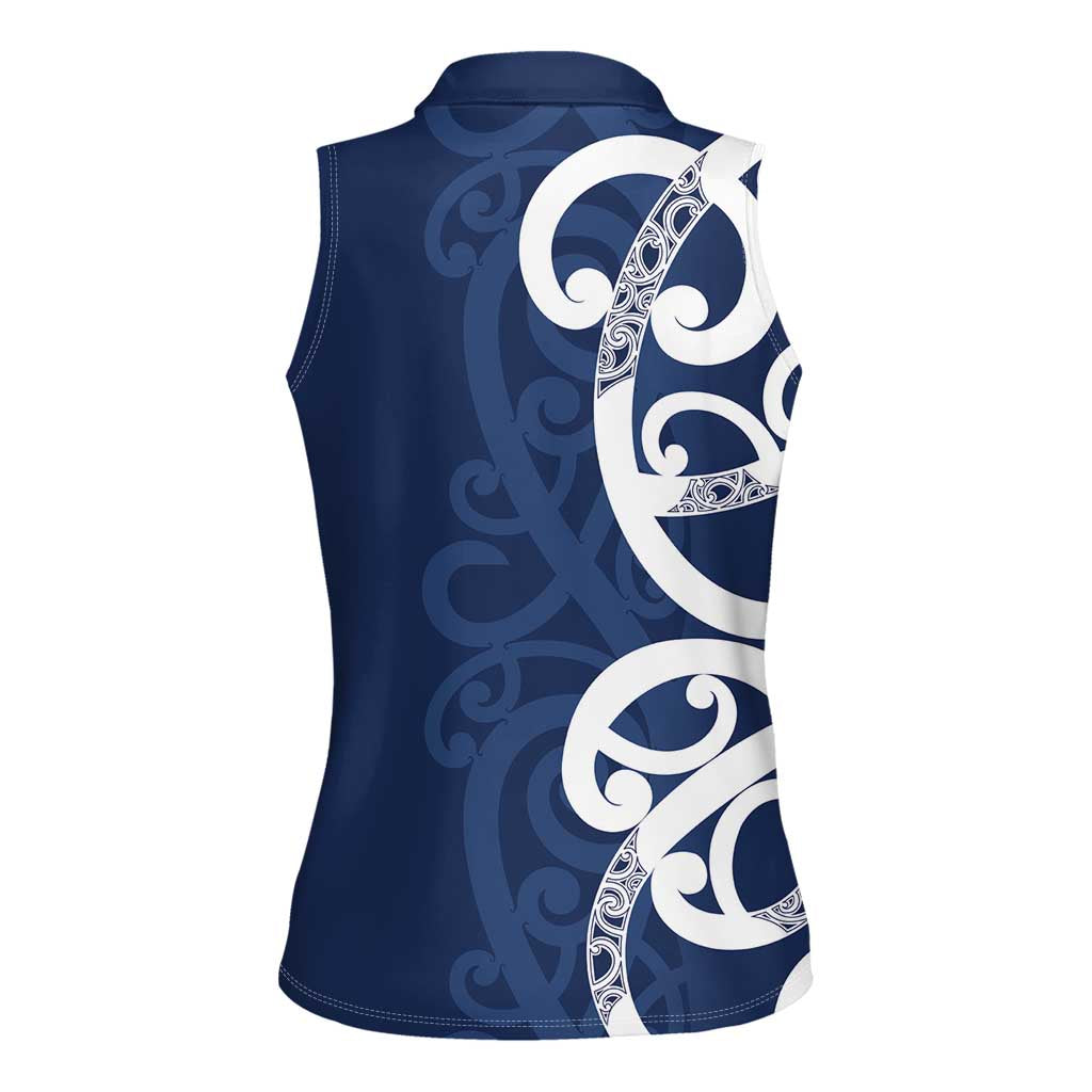 New Zealand Maori Mo Bros Women Sleeveless Polo Shirt Blue Ribbon With Koru Kowhaiwhai - Aussie Hoodie