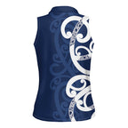 New Zealand Maori Mo Bros Women Sleeveless Polo Shirt Blue Ribbon With Koru Kowhaiwhai - Aussie Hoodie