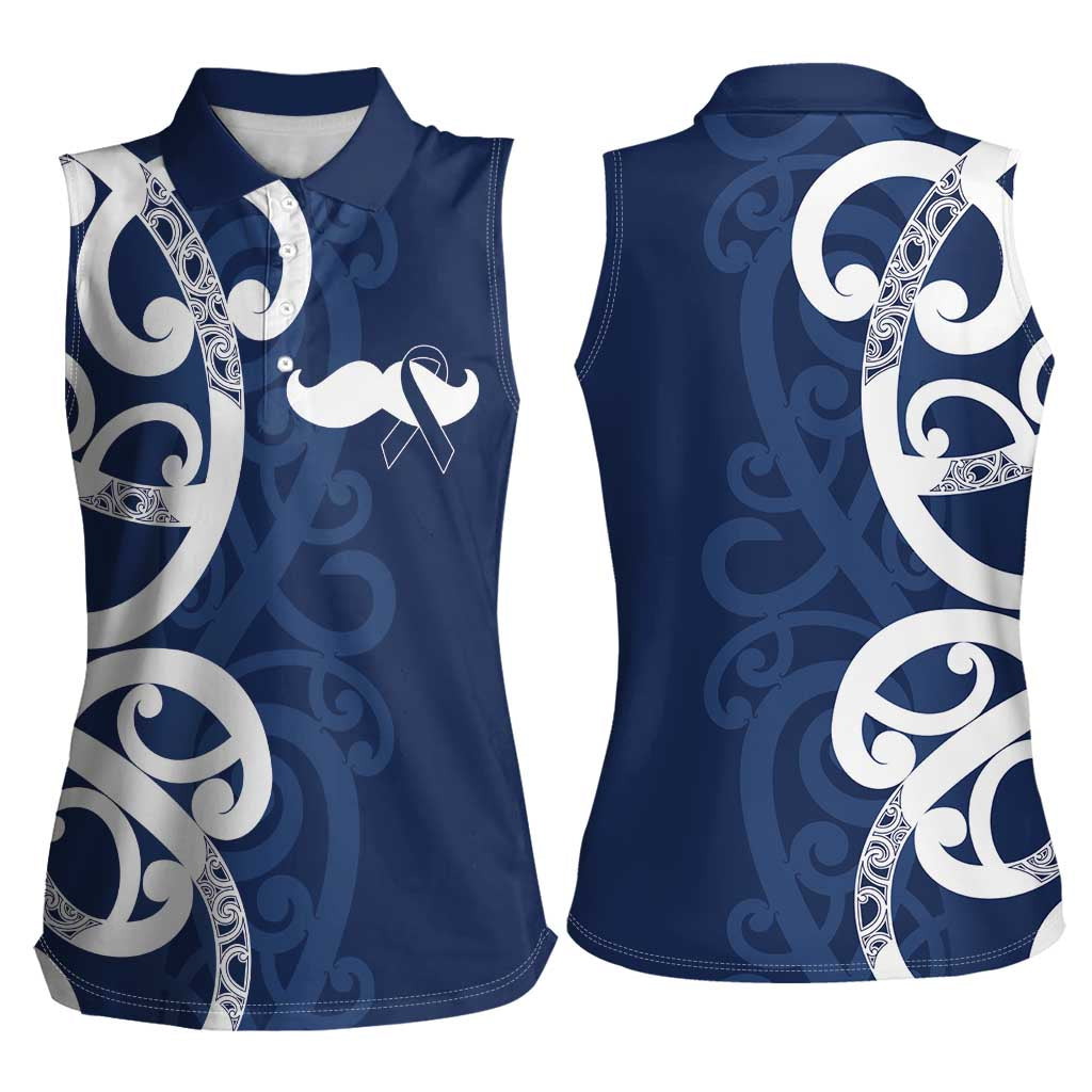New Zealand Maori Mo Bros Women Sleeveless Polo Shirt Blue Ribbon With Koru Kowhaiwhai - Aussie Hoodie