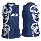 New Zealand Maori Mo Bros Women Sleeveless Polo Shirt Blue Ribbon With Koru Kowhaiwhai - Aussie Hoodie