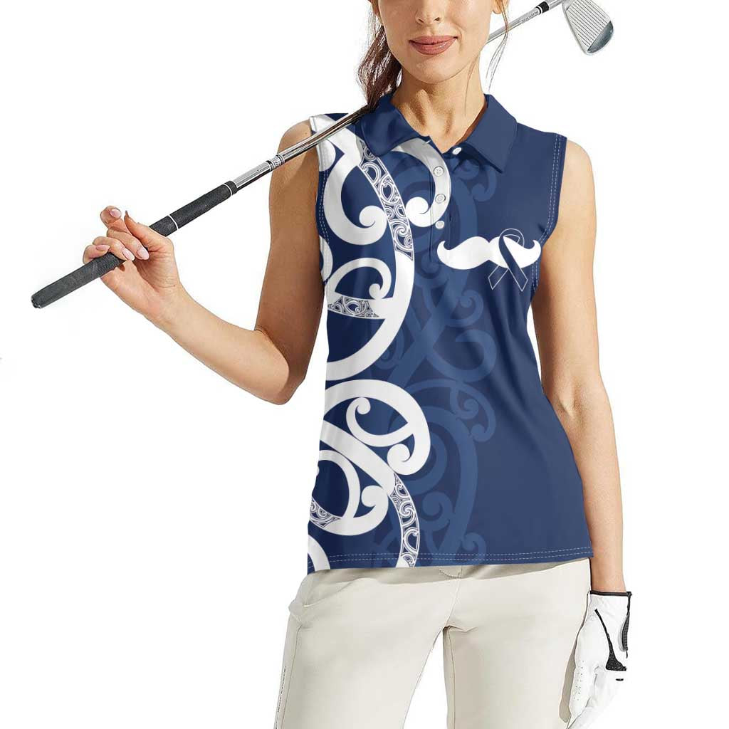 New Zealand Maori Mo Bros Women Sleeveless Polo Shirt Blue Ribbon With Koru Kowhaiwhai - Aussie Hoodie