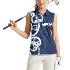 New Zealand Maori Mo Bros Women Sleeveless Polo Shirt Blue Ribbon With Koru Kowhaiwhai - Aussie Hoodie