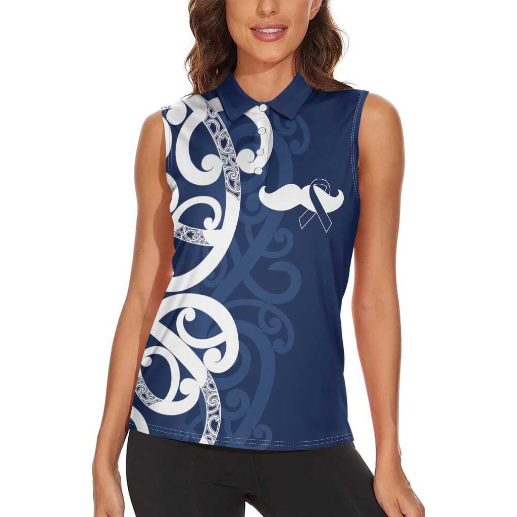 New Zealand Maori Mo Bros Women Sleeveless Polo Shirt Blue Ribbon With Koru Kowhaiwhai - Aussie Hoodie