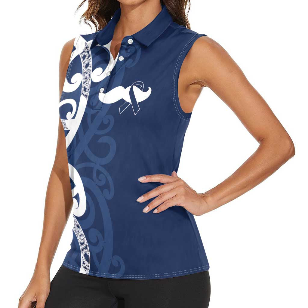 New Zealand Maori Mo Bros Women Sleeveless Polo Shirt Blue Ribbon With Koru Kowhaiwhai - Aussie Hoodie