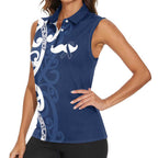 New Zealand Maori Mo Bros Women Sleeveless Polo Shirt Blue Ribbon With Koru Kowhaiwhai - Aussie Hoodie