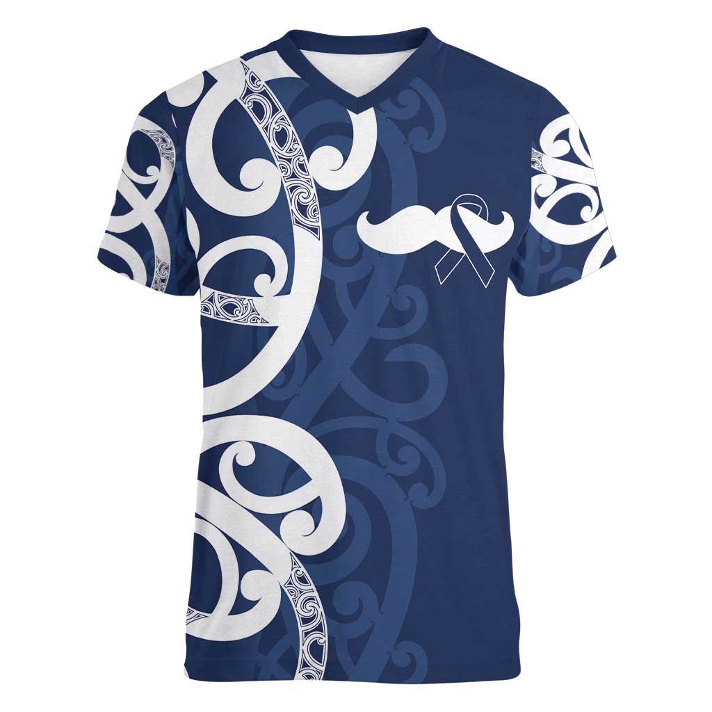 New Zealand Maori Mo Bros Women V-Neck T-Shirt Blue Ribbon With Koru Kowhaiwhai - Aussie Hoodie
