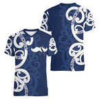 New Zealand Maori Mo Bros Women V-Neck T-Shirt Blue Ribbon With Koru Kowhaiwhai - Aussie Hoodie