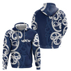 New Zealand Maori Mo Bros Zip Hoodie Blue Ribbon With Koru Kowhaiwhai - Aussie Hoodie