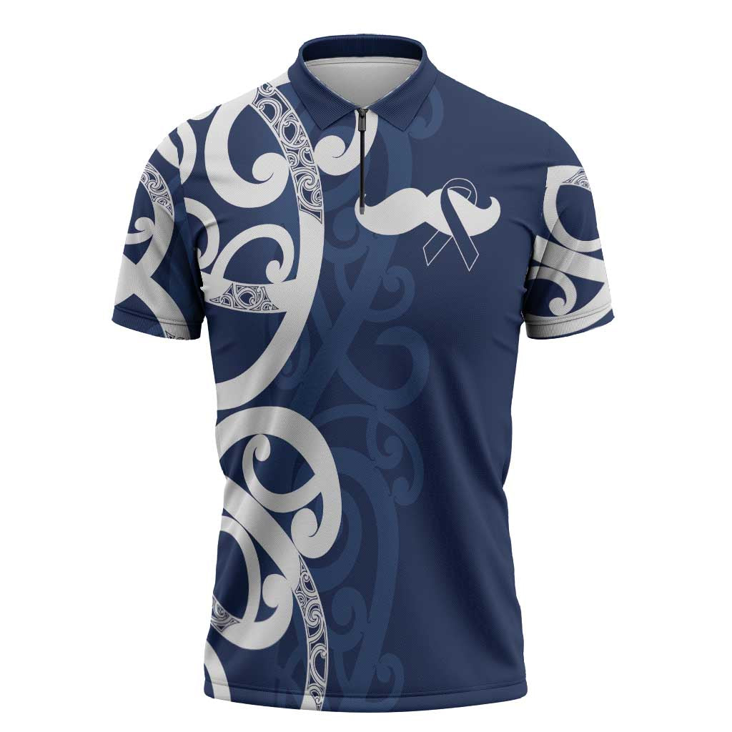 New Zealand Maori Mo Bros Zipper Polo Shirt Blue Ribbon With Koru Kowhaiwhai - Aussie Hoodie