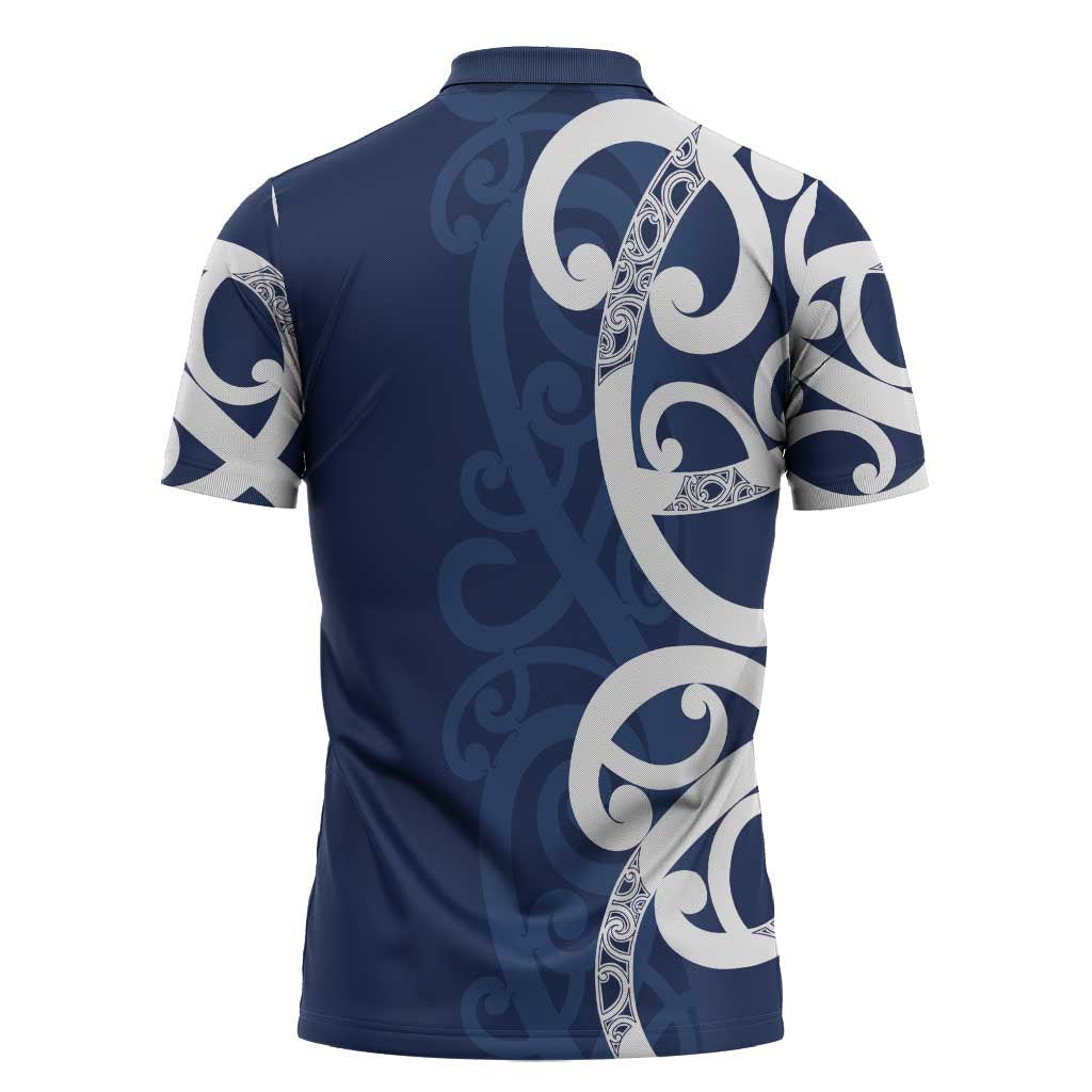 New Zealand Maori Mo Bros Zipper Polo Shirt Blue Ribbon With Koru Kowhaiwhai - Aussie Hoodie