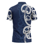 New Zealand Maori Mo Bros Zipper Polo Shirt Blue Ribbon With Koru Kowhaiwhai - Aussie Hoodie
