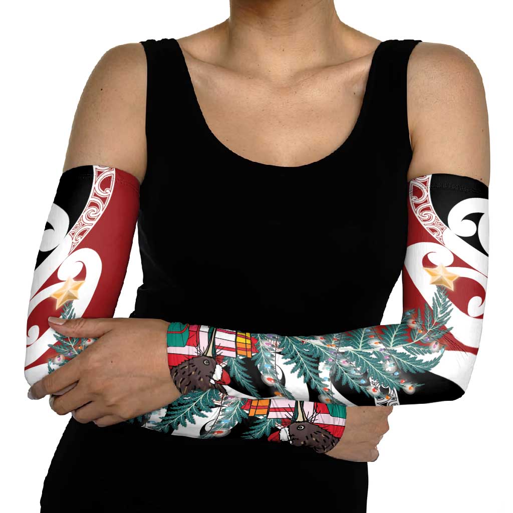 New Zealand Silver Fern Christmas Tree Arm Sleeves Meri Kirihimete - Aussie Hoodie