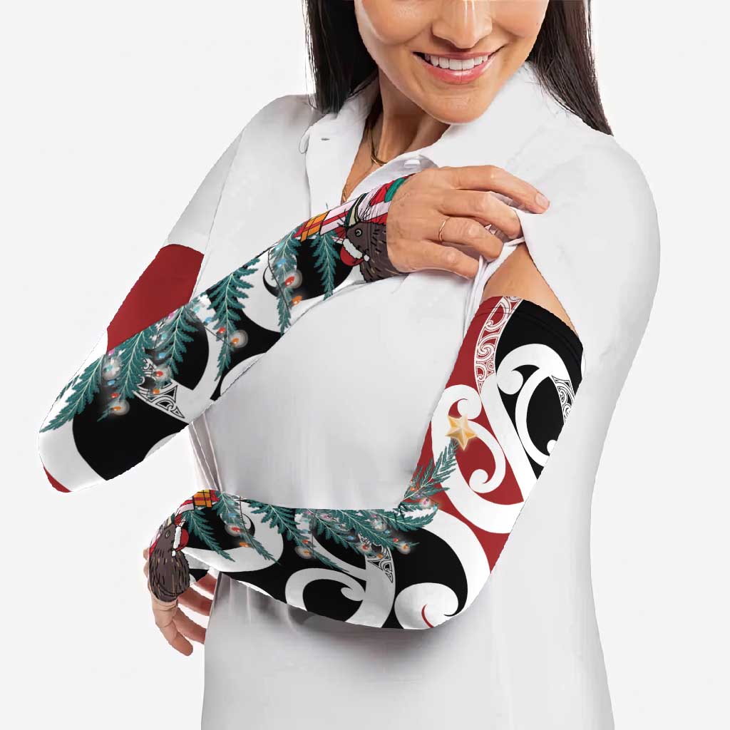 New Zealand Silver Fern Christmas Tree Arm Sleeves Meri Kirihimete - Aussie Hoodie