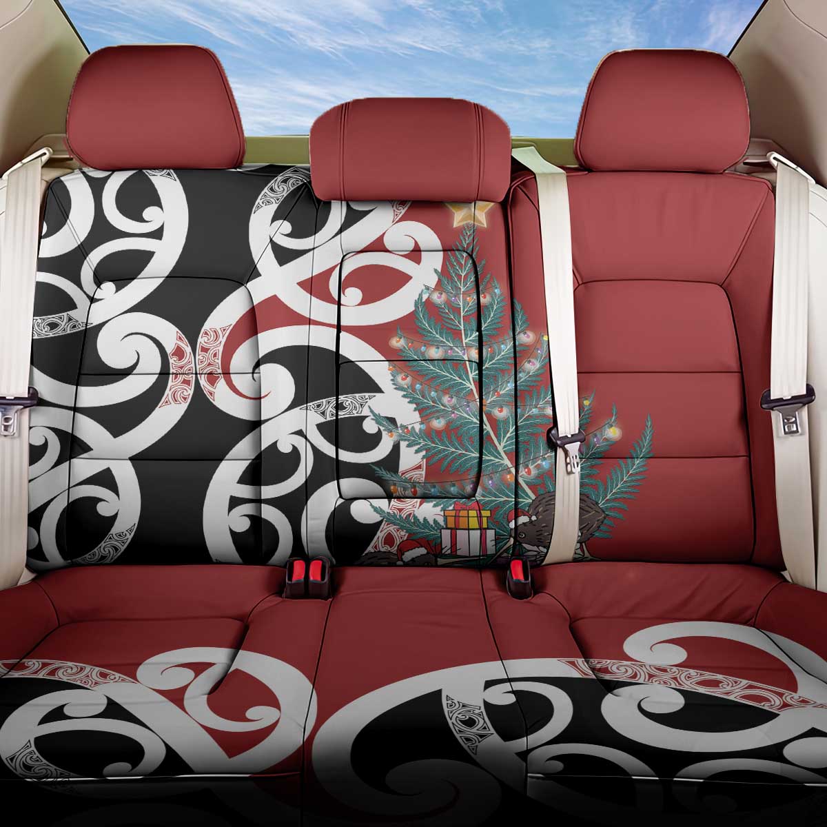 New Zealand Silver Fern Christmas Tree Back Car Seat Cover Meri Kirihimete - Aussie Hoodie