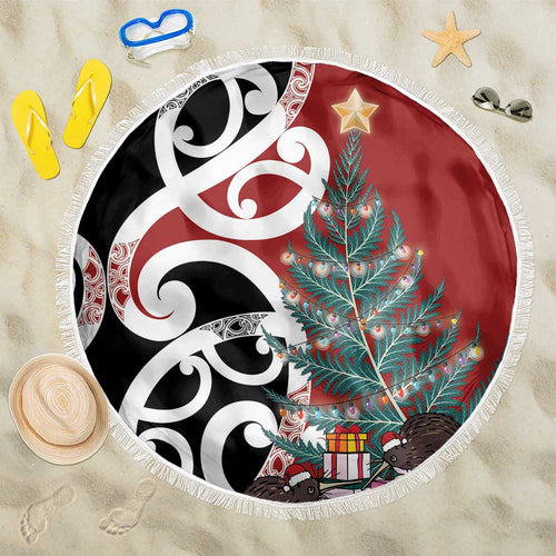 New Zealand Silver Fern Christmas Tree Beach Blanket Meri Kirihimete - Aussie Hoodie