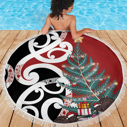 New Zealand Silver Fern Christmas Tree Beach Blanket Meri Kirihimete - Aussie Hoodie
