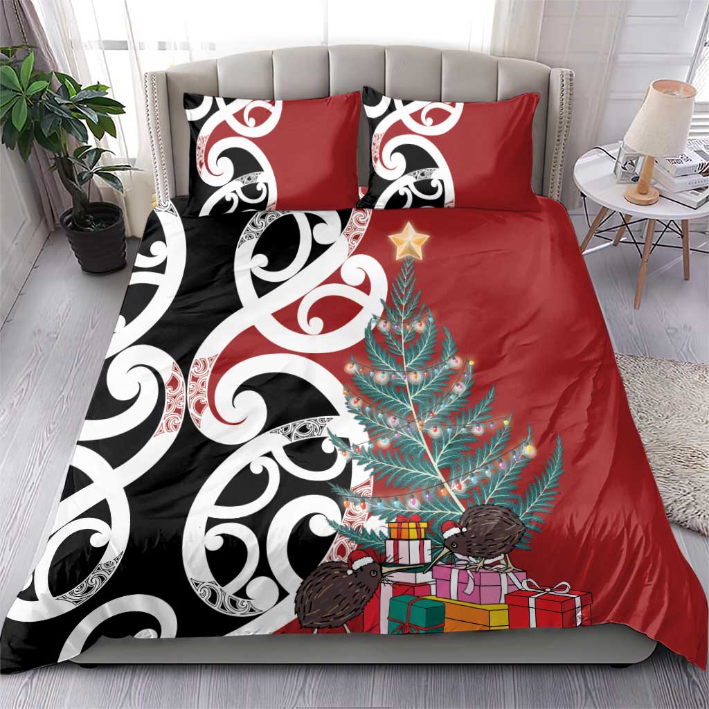New Zealand Silver Fern Christmas Tree Bedding Set Meri Kirihimete - Aussie Hoodie