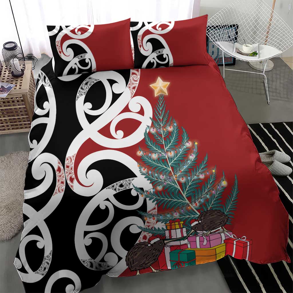 New Zealand Silver Fern Christmas Tree Bedding Set Meri Kirihimete - Aussie Hoodie