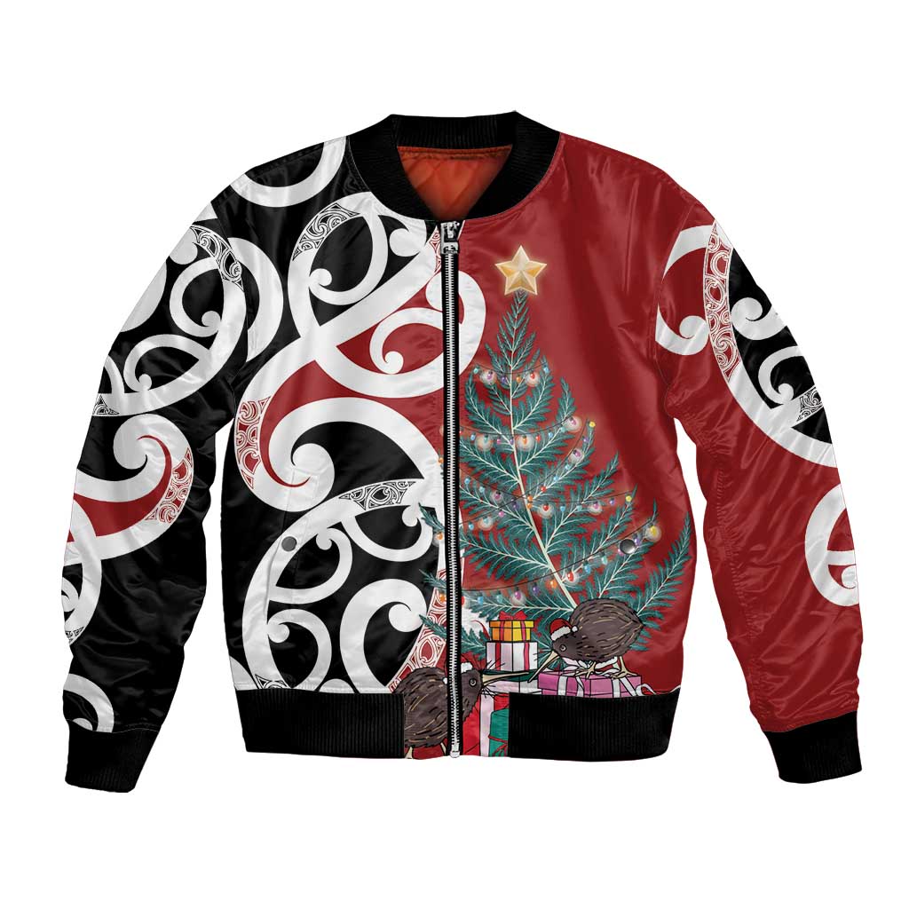 New Zealand Silver Fern Christmas Tree Bomber Jacket Meri Kirihimete - Aussie Hoodie