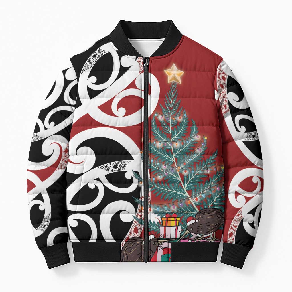 New Zealand Silver Fern Christmas Tree Bomber Puffer Jacket Meri Kirihimete - Aussie Hoodie
