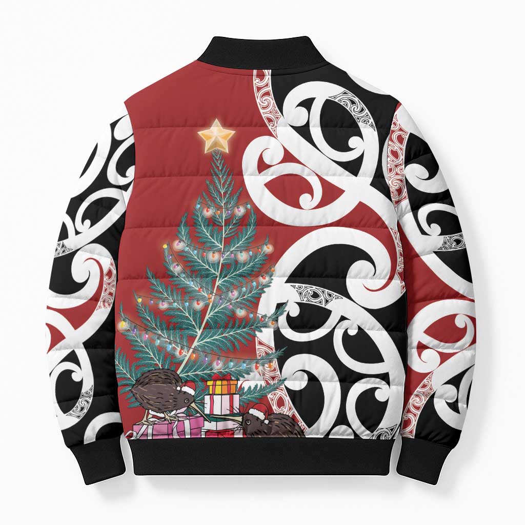 New Zealand Silver Fern Christmas Tree Bomber Puffer Jacket Meri Kirihimete - Aussie Hoodie