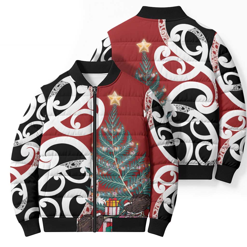 New Zealand Silver Fern Christmas Tree Bomber Puffer Jacket Meri Kirihimete - Aussie Hoodie