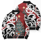 New Zealand Silver Fern Christmas Tree Bomber Puffer Jacket Meri Kirihimete - Aussie Hoodie
