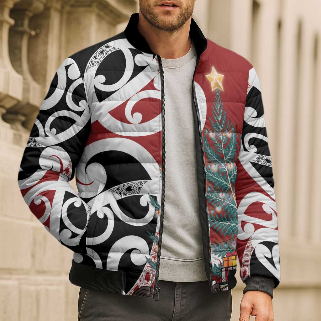 New Zealand Silver Fern Christmas Tree Bomber Puffer Jacket Meri Kirihimete - Aussie Hoodie