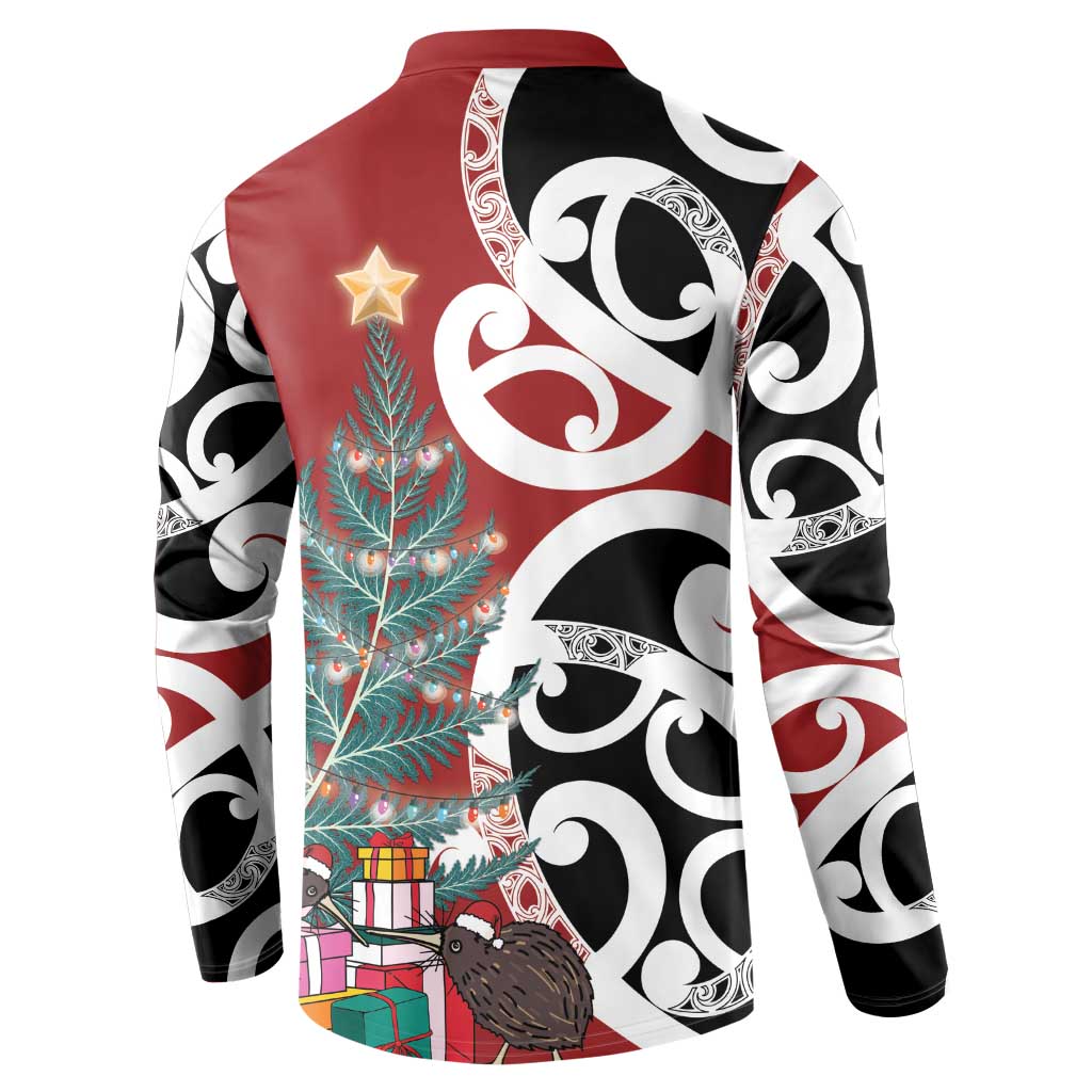 New Zealand Silver Fern Christmas Tree Button Sweatshirt Meri Kirihimete - Aussie Hoodie