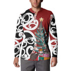 New Zealand Silver Fern Christmas Tree Button Sweatshirt Meri Kirihimete - Aussie Hoodie