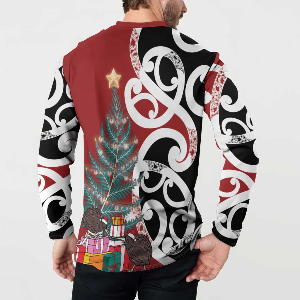 New Zealand Silver Fern Christmas Tree Button Sweatshirt Meri Kirihimete - Aussie Hoodie