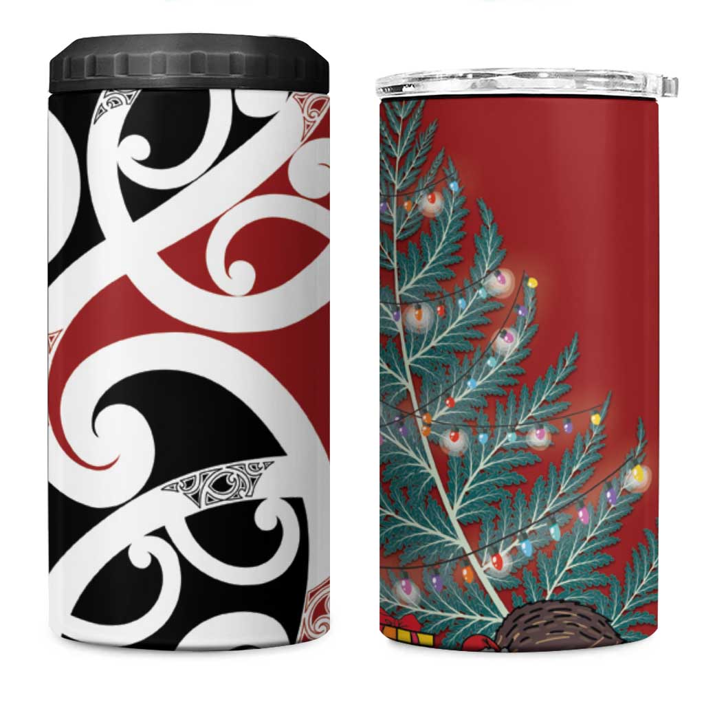 New Zealand Silver Fern Christmas Tree 4 in 1 Can Cooler Tumbler Meri Kirihimete - Aussie Hoodie