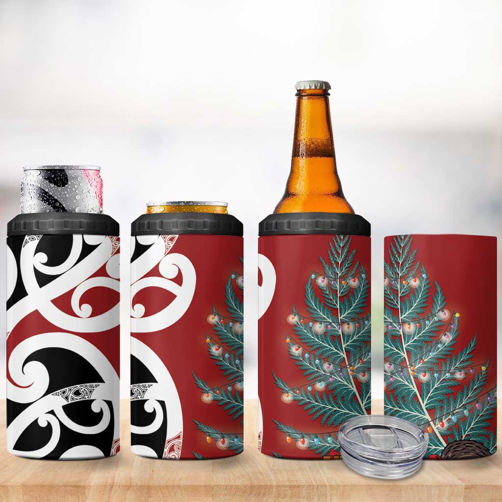 New Zealand Silver Fern Christmas Tree 4 in 1 Can Cooler Tumbler Meri Kirihimete - Aussie Hoodie