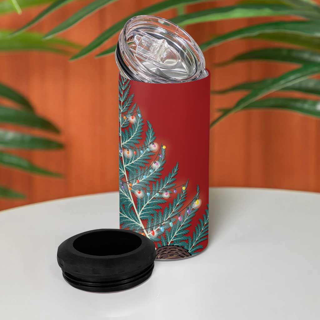 New Zealand Silver Fern Christmas Tree 4 in 1 Can Cooler Tumbler Meri Kirihimete - Aussie Hoodie