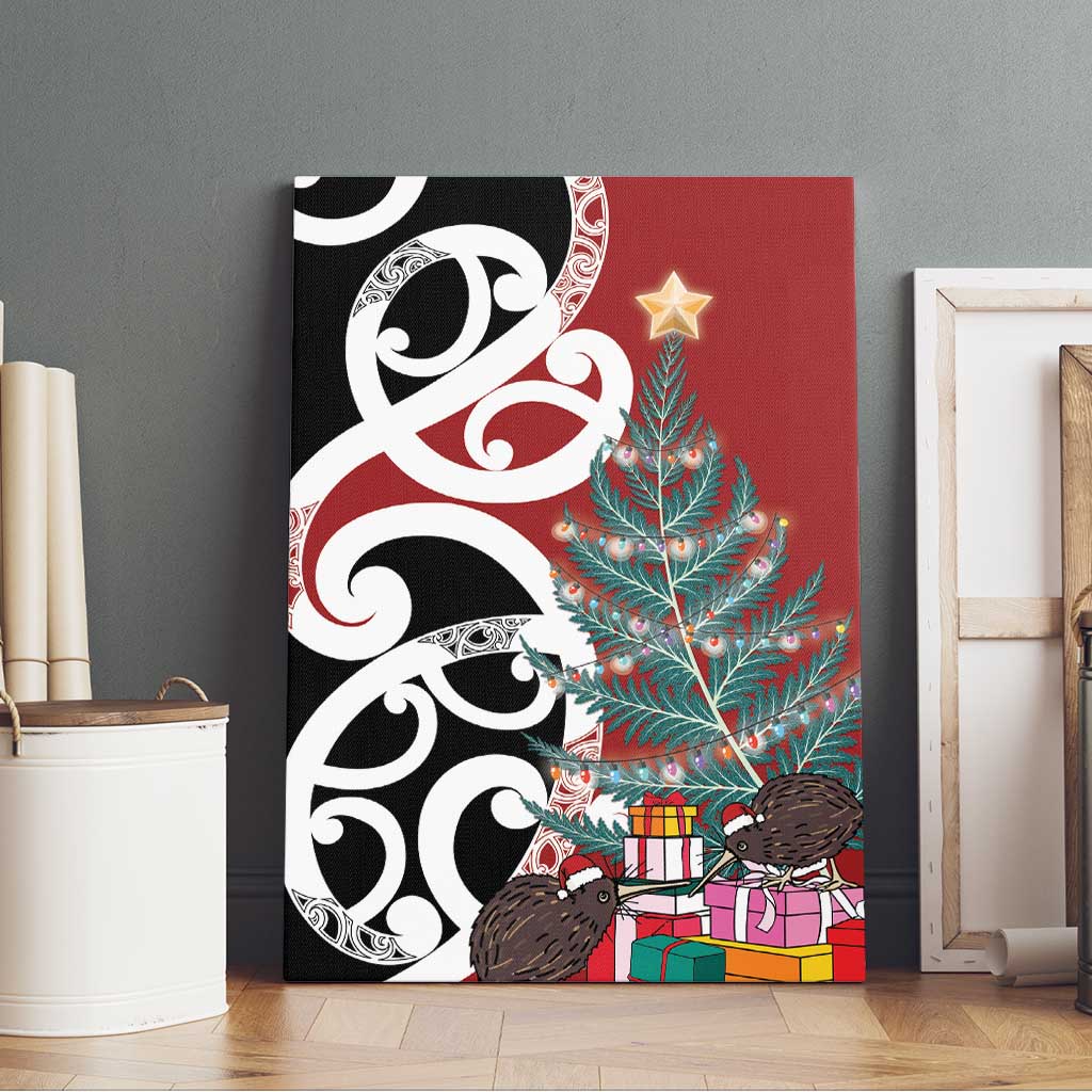 New Zealand Silver Fern Christmas Tree Canvas Wall Art Meri Kirihimete - Aussie Hoodie