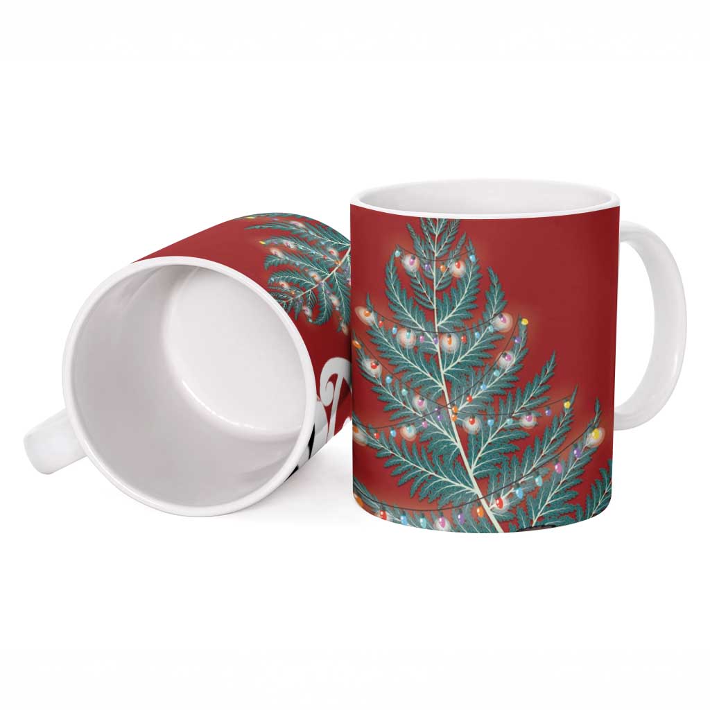 New Zealand Silver Fern Christmas Tree Ceramic Mug Meri Kirihimete - Aussie Hoodie