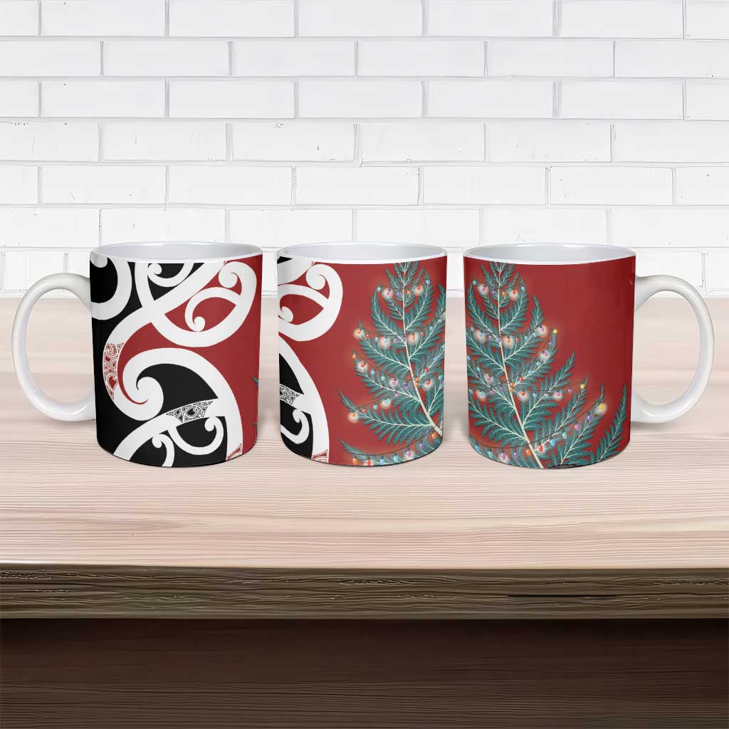 New Zealand Silver Fern Christmas Tree Ceramic Mug Meri Kirihimete - Aussie Hoodie