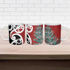 New Zealand Silver Fern Christmas Tree Ceramic Mug Meri Kirihimete - Aussie Hoodie