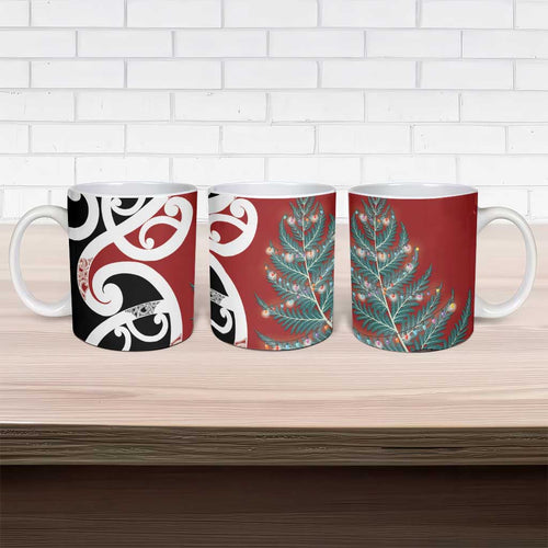 New Zealand Silver Fern Christmas Tree Ceramic Mug Meri Kirihimete - Aussie Hoodie