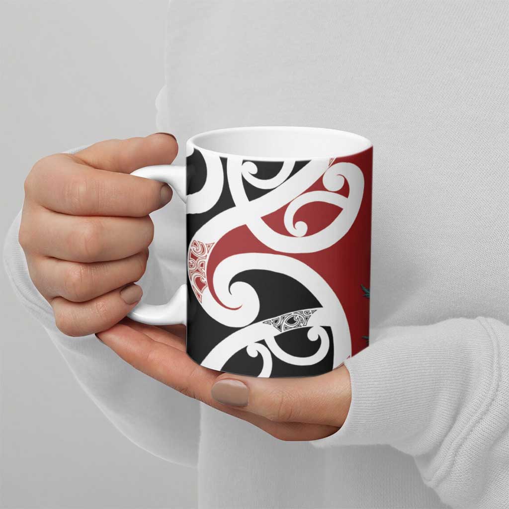 New Zealand Silver Fern Christmas Tree Ceramic Mug Meri Kirihimete - Aussie Hoodie