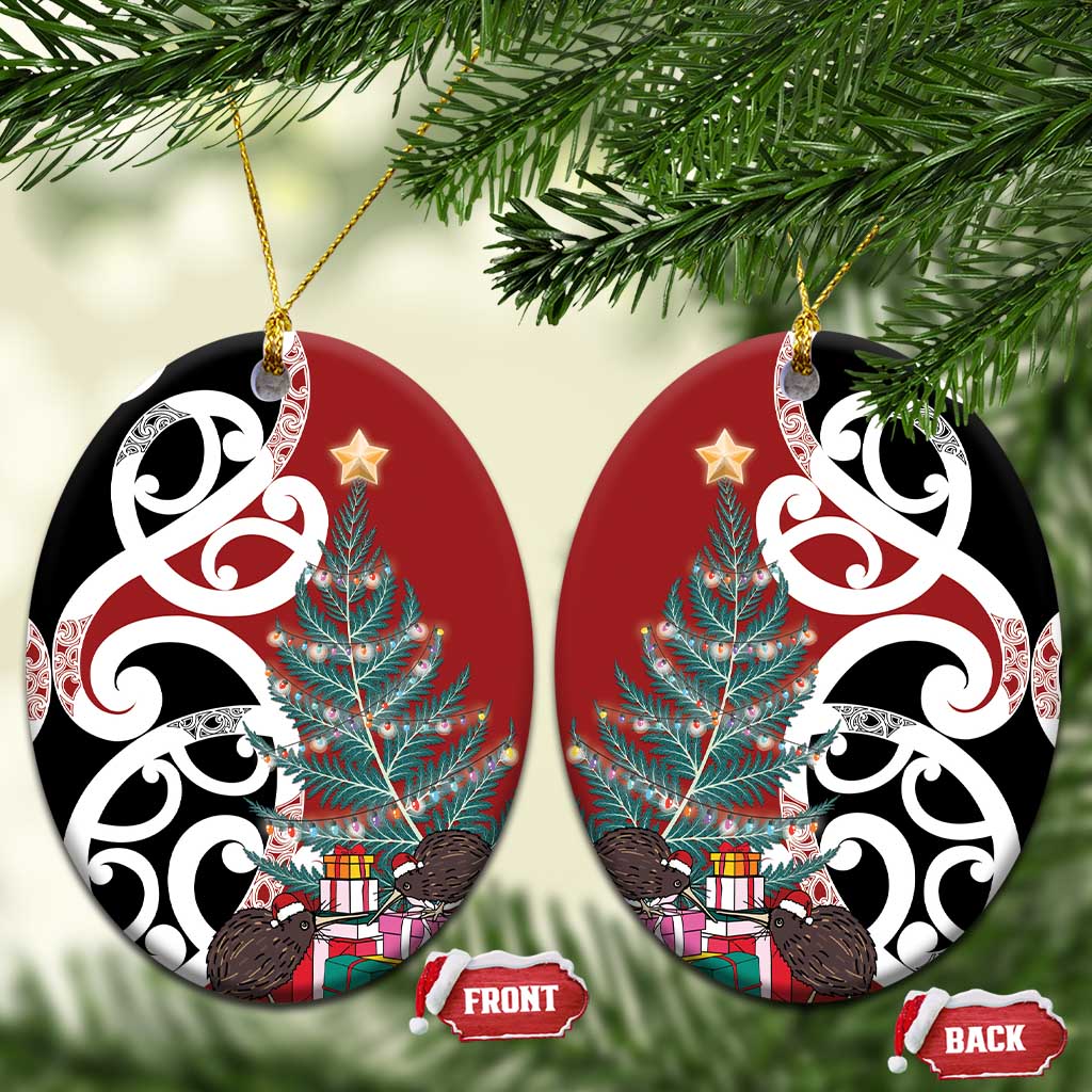 New Zealand Silver Fern Christmas Tree Ceramic Ornament Meri Kirihimete - Aussie Hoodie