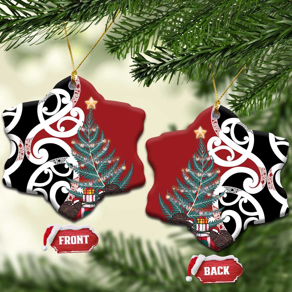 New Zealand Silver Fern Christmas Tree Ceramic Ornament Meri Kirihimete - Aussie Hoodie