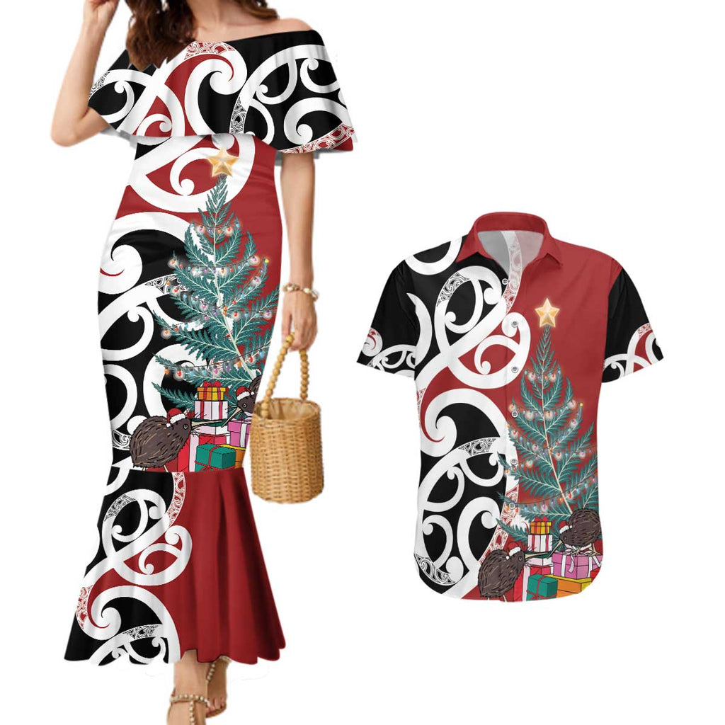 New Zealand Silver Fern Christmas Tree Couples Matching Mermaid Dress and Hawaiian Shirt Meri Kirihimete - Aussie Hoodie